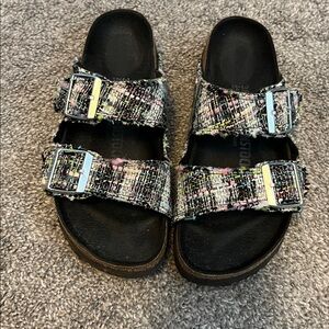 Birkenstock Black and Multicolor Tweed Sandals